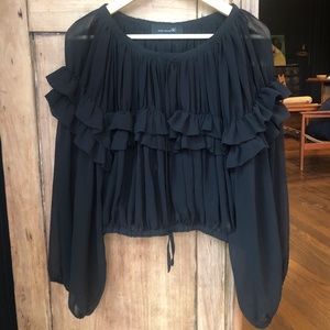 Isabel Marant black 100% silk ruffle top